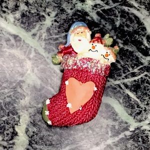Glitter Christmas Stocking Santa Snowmen pin